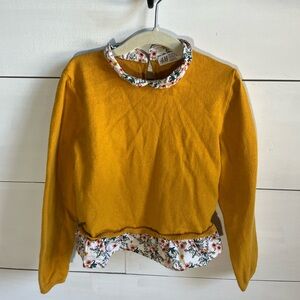 H&M Mustard Yellow Knit Top with Floral Ruffle Collar